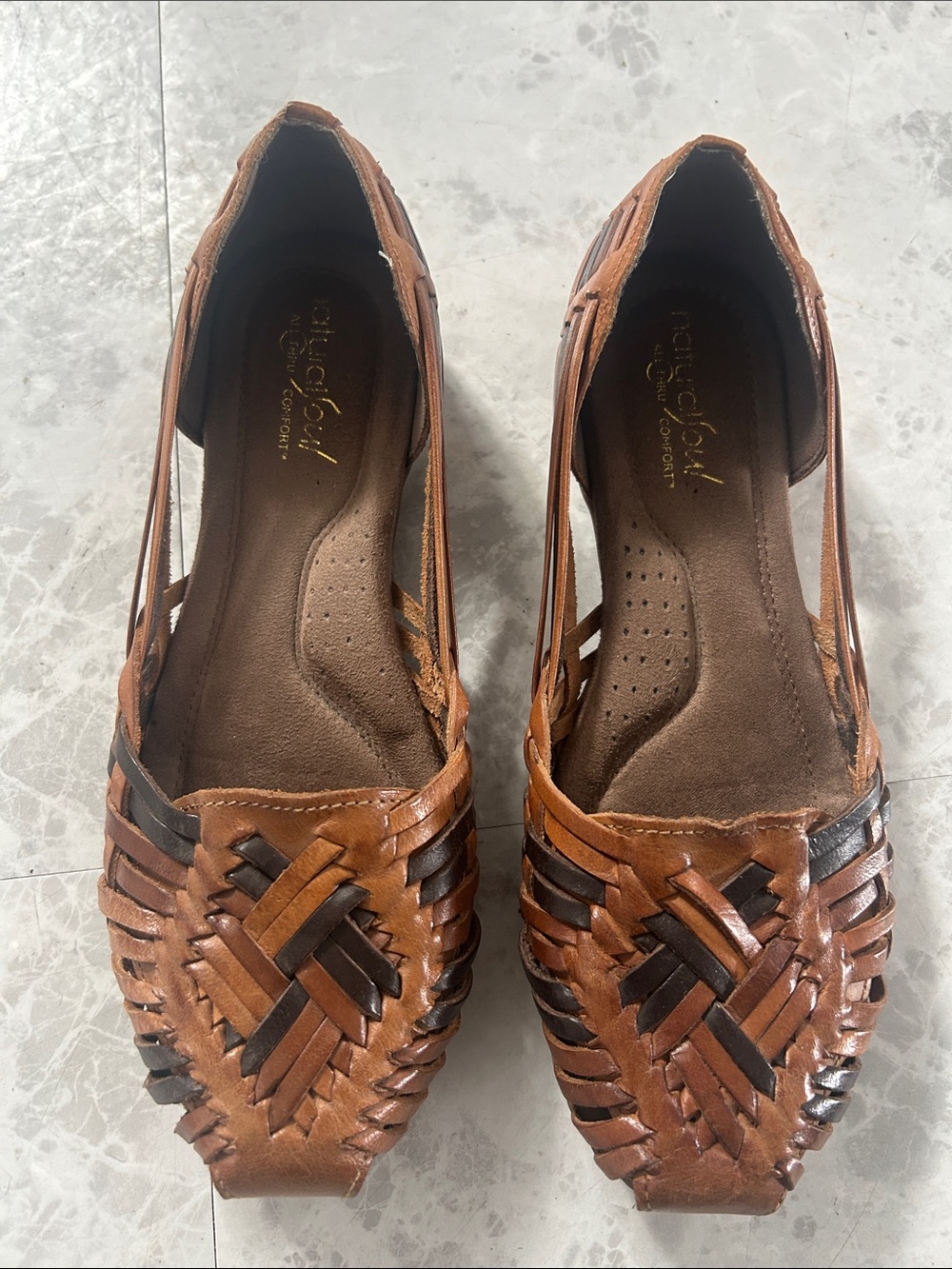 Natural Soul Brown and Dark Brown Woven Leather Moccasins